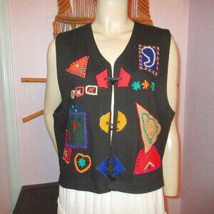 Vtg 90s Y2K Arriviste Patchwork Vest Size XL Mix Media Psychedelic Pop Art Boho